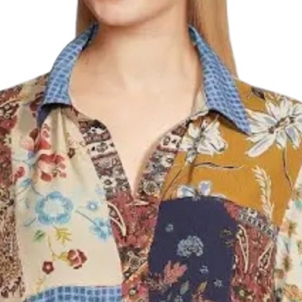 John Mark Patchwork Print Tunic Button Front Shir… - image 4
